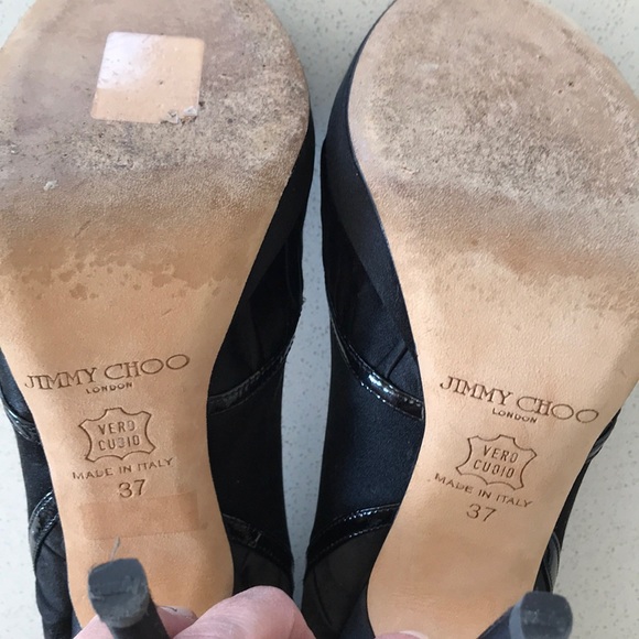 Jimmy Choo Black Patent Satin Heels - Picture 3 of 8